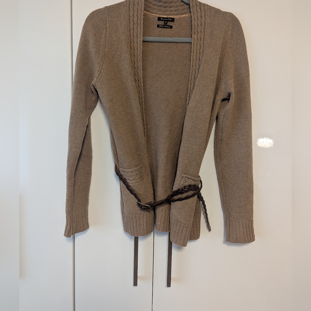 Women's Taupe Open-Front Knit Cardigan Sweater